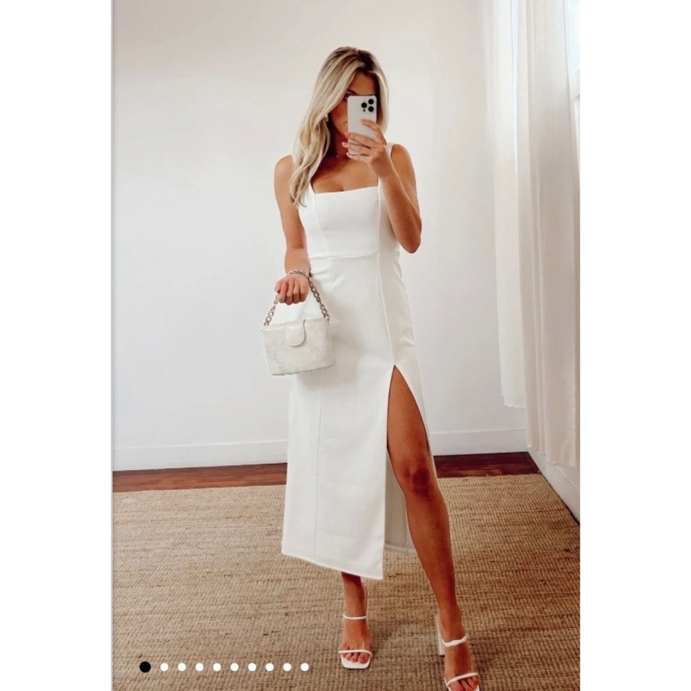 Show Me Your Mumu Eden White Square Neck Midi Dress Front Slit Bridal XS